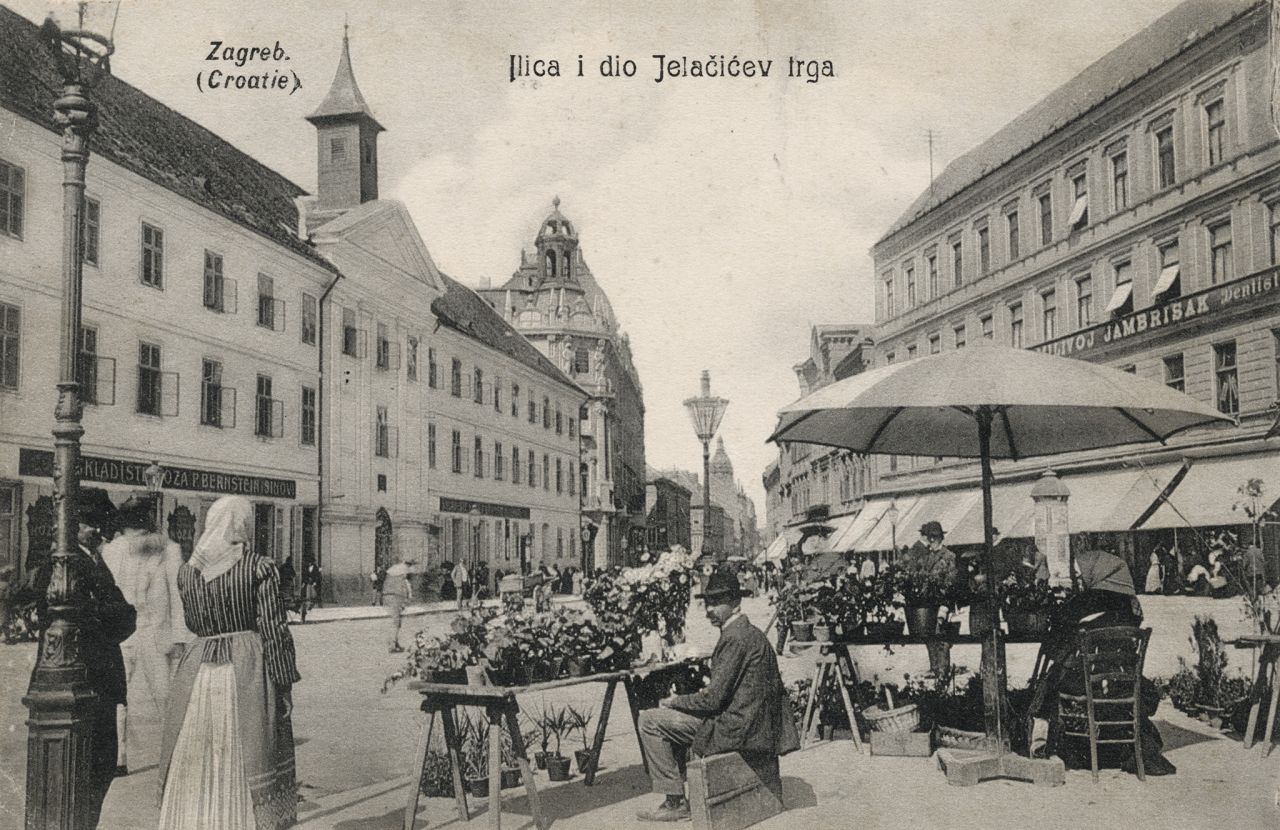 Prodavači cvijeća, Trg bana Jelačića, Ilica, oko 1905.-1910. godine